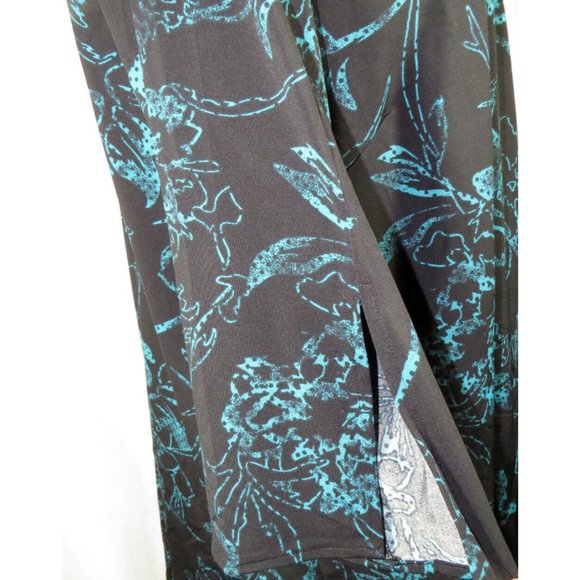 Avenue Women's Black And Teal Floral Blouse Zipper Detail Plus Size 22-24 - Picture 2 of 9
